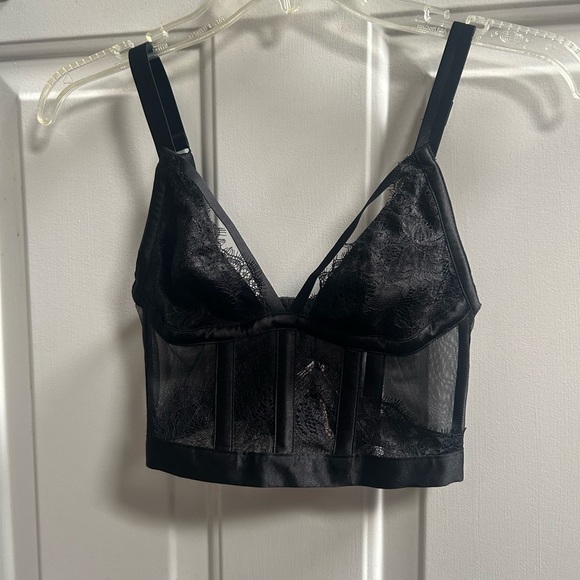 NEW Victoria's Secret Black CORSET Lace Mesh Bralette Sz XS